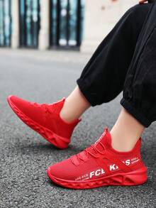 Kids Boys' New Mesh Breathable Children Sports Shoes Casual Shoes, Fashion Comfortable Soft Bottom Non-Slip Lightweight Big Kids & Teenagers Running Shoes - Red - View 2