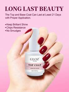 GLOZ 1 Bottle 15ml Glass Top Coat, Long-Lasting Clear Glossy Rubber Top Coat, LED UV Reinforced Nail Gel Top Coat - 無色 - 查看 2