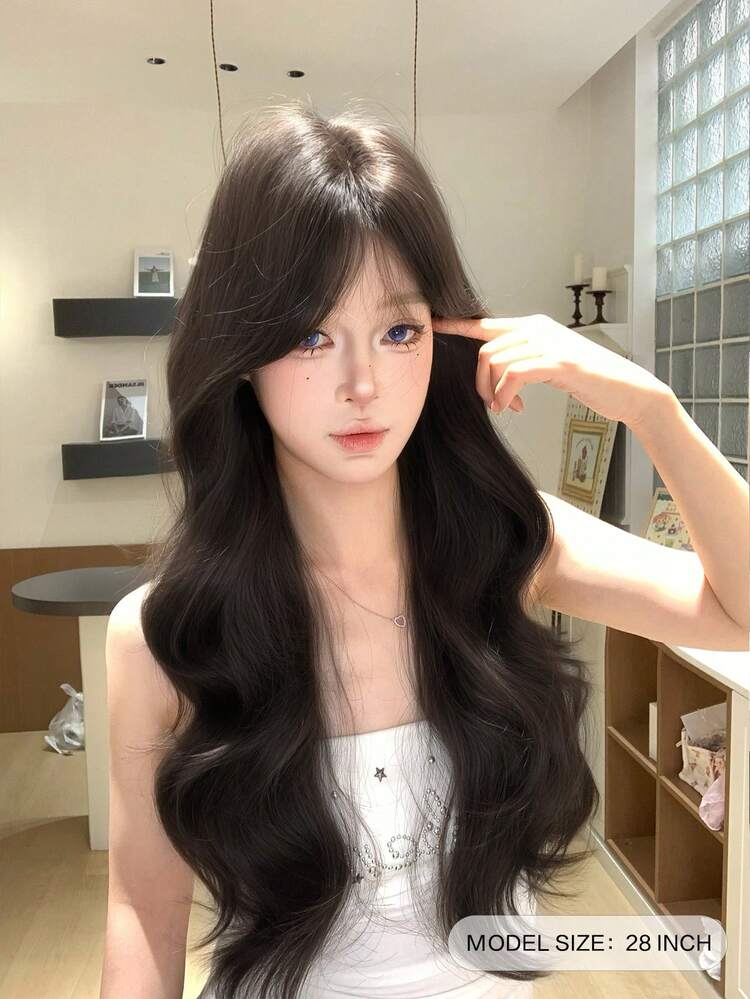 alicegarden 1pc Heat-Resistant Synthetic Wig, Black To Brown Gradient Middle Part Style, Fiber Material, Natural And Realistic, Perfect For Daily Wear. (Accessories Not Included) - Black-brown - View 4