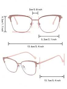 1 Pair Women's Pink Cat Eye Rhinestone Metal Frame Personality Spring Legs Retro Fashionable Non-Prescription Glasses - Pink - View 4