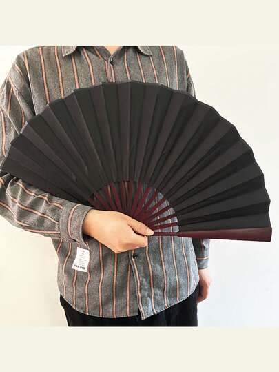 1pc Elegant Kung Fu Folding Fan: Double-Sided Fabric, Wooden Frame, Artistic Design, Suitable For Home Decor, Office Use And Performance. It Is Also An Ideal Gift For Fathers And Grandfathers.