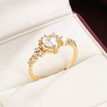 1pc Elegant Heart Shaped Cubic Zirconia Inlaid Fashion Ring, Couple Gift Design - Multicolor - View 7
