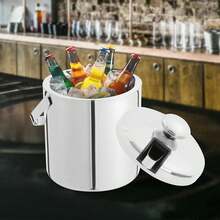 kangten 1300ML Double-Wall Stainless-Steel Insulated Ice Bucket With Lid And Ice Tong,Suitable For Champagne Wine Beer Bottle Cooler Bar Ice Cooling Bucke A Nice Gift Ice Bucket With Lid And Tongs, Portable Stainless Steel Double Wall Ice Bucket, 1.3L - Default - View 9