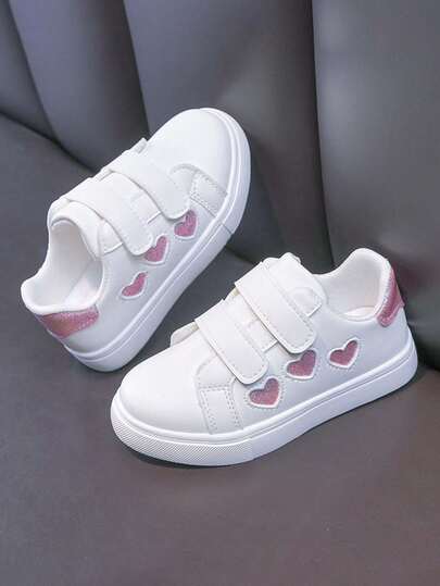 1 Pair Girls' New Heart Decor Low-Top Sneakers, Non-Slip, Casual Small White Shoes, Fashion Versatile Children Canvas Shoes, Suitable For Spring, Summer, Autumn, Winter