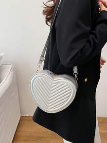 1 pièce Sac bandoulière matelassé en forme de cœur de couleur unie, sac à épaule mini stylé, sac à main léger - idéal pour les femmes, les étudiantes, les jeunes filles, parfait pour un usage quotidien, les sorties décontractées, les courses, les rassemblements de vacances - Multicolore - Voir 8