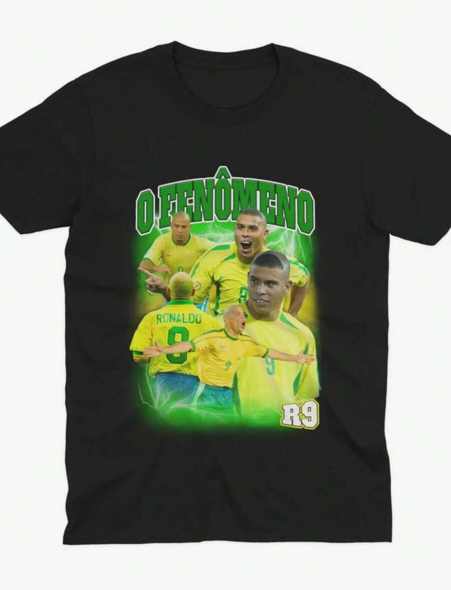 Ronaldo Brazil Homage _ Brazil T Shirt _ R9 T Shirt _ Ronaldo Nazario _ O Fenomeno _ R9 Gift _ Brazil World Cup Brazil Football Madrid - 黑色 - 查看 1