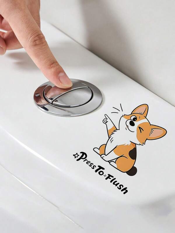 Cute Cartoon Dog Toilet Sticker - Waterproof Self-Adhesive Bathroom Decal, Suitable For Ceramic Surface, Animal Theme, Square, Essential Home Decor Sticker To Refresh Your Home, Bedroom, Bathroom, Living Room And More