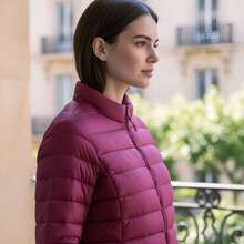 大码女式绗缝外套，轻便保暖，拉链设计，舒适剪裁，实用口袋，寒冷天气的理想之选，日常百搭款式。 - 粉色 - 查看 2