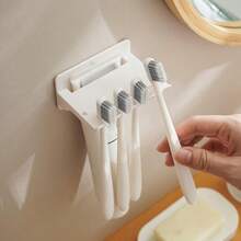 2pcs Multifunctional No Drill Toothbrush Holder Wall Mount Bathroom Dorm Toothbrush Cup Rack - Random Color - View 1