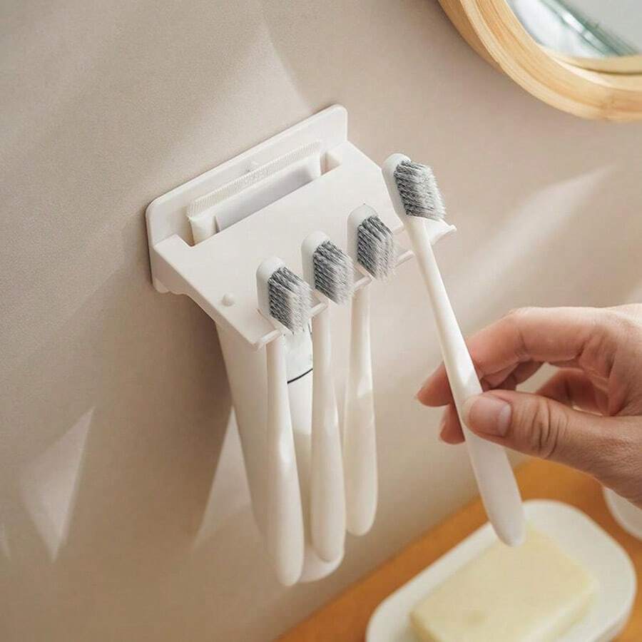 2pcs Multifunctional No Drill Toothbrush Holder Wall Mount Bathroom Dorm Toothbrush Cup Rack - Random Color - View 1