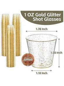 100/50/25pcs Transparent Gold Glitter 1oz Champagne Flutes, Wine Glasses, Cocktail Glasses, Reusable Drinkware For Wedding Toasting, New Year, Christmas, Party, Wedding, Birthday, Valentine's Day, Back To School And Other Events - Multicolor - View 9