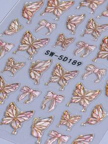 2片装5D蝴蝶浮雕美甲贴纸，金色渐变美人鱼全息复古蝴蝶DIY美甲贴花，Y2K全息滑动美甲装饰 - 彩色 - 查看 5