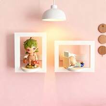 Soporte de exhibición de pared y de mesa para figuras de caja ciega, estantería de pared para figuritas, sin necesidad de perforar, fácil de crear una galería coleccionable en el hogar, estante de exhibición de figuritas blanco - 2pcs - Ver 2