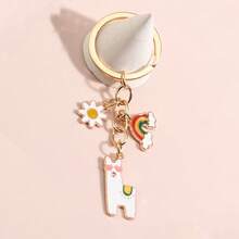 Rainbow Alpaca Keychain, Creative 2026 Valentine's Day Cartoon Heart Alpaca Rainbow Zinc Alloy Pendant Keychain, Women Bag Jewelry Accessory - Multicolor - View 3