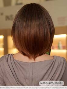 7JHH WIGS 女士短款渐变棕色层次感波波头假发，短直发带刘海，深色发根，全机织耐热合成假发，适合日常派对、音乐节庆典和角色扮演等场合佩戴，12英寸 - 漸層棕色 - 查看 5