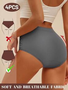 MEIYATING 4条装高腰塑形女士内裤，蕾丝边柔软透气纯棉三角裤 - 彩色 - 查看 4