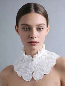 1 pieza Capa con cuello alto de estilo gótico lolita, con bordado pesado y ribete de encaje, con cuello decorativo desmontable - Blanco - Ver 3