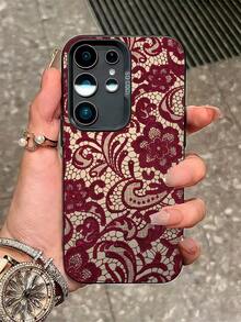 1 chiếc ốp lưng điện thoại thời trang tối giản màu đỏ họa tiết ren, chất liệu IMD màu bạc, chống trượt, chống rơi, tương thích với Samsung. - Nhiều màu - Xem 1
