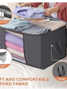 Bolsas de almacenamiento grandes de 90 l, paquete de 6 contenedores de almacenamiento plegables para ropa, mantas, edredones, sábanas, almohadas y juguetes (gris) - transparente - Ver 7