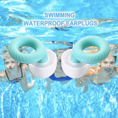1 Pair Fashionable Silicone Soft Washable Swim Earplugs, Comes With 2 Pairs Of Large/Small Ear Tips And Storage Case, Reusable, Suitable For Home Pool, Construction Site, Outdoor Shooting, Sleeping, Drifting And Swimming Waterproof Earplugs, Green/White/Red/Black, 4 Colors Available