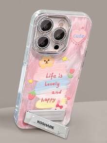 1pc Elegant Cute Paint Rabbit Feather Soft Phone Case Compatible With IPhone 11/12/13/14/15/16/17 Pro Max - Pink - View 1