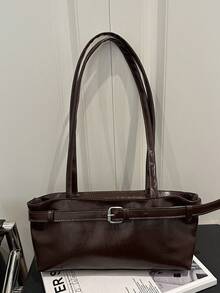 1pc Vintage Large Capacity Tote Bag, Commuter Oversized Underarm Bag, Fashion Motorcycle Handbag, PU Solid Color Oiled Wax Leather, Strap Decor, Zipper Closure, Women's Shoulder Bag For Work, College Student Backpack, Short Trip, Vacation, Shopping, Business, Suitable For Daily Use - Coffee Brown - View 9