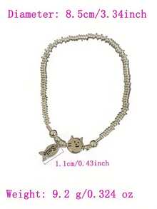 1件 时尚奢华可爱猫咪吃鱼手链，精致高端甜美百搭女士配饰 - 銀色 - 查看 5