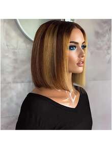 Elegant Honey Blondre Ombre Highlight Short Bob Wig For Women - 16 Inch,Hair With Side Part, Perfect For Daily Wear & Cosplay, Face Shaping, Head Cover, Party Wig Honey Blondre Ombre Highlight Bob Wig Human Hair 13x4 Frontal Lace Wig - S4/27 - View 7
