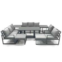 Fimous Garden Sofa Set Aluminium Furniture Rising Dining Tabe Set With 2 Chair 2 Big Footstools 2 Side Table Dark Grey - 鋁製2*3座沙發套裝 - 查看 5