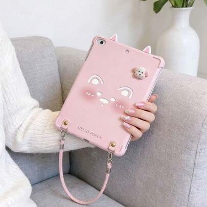 可爱粉色小狗图案，兼容 iPad Pro 13 英寸平板电脑的软壳保护套，带珠子和耳链挂绳，也适用于 iPad Air、iPad Air 11 英寸 M3 M2、Apple iPad Mini 1/2/3/4/5/6/7/8，2021/2019/2022/2024 款