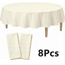 4/8/12 84 Inch Round Disposable Tablecloths, Thickened Waterproof PEVA Plastic Table Covers For Party, Wedding, Banquet & Daily Use - Ivory White - View 11