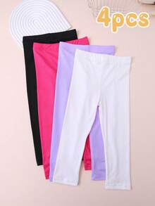 4 Pairs Kids' Solid Color Slim Fit Leggings, Girls' All-Match Versatile Casual Socks For All Seasons - Multicolor - View 13