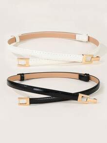 3pcs/Set Alloy Buckle Adjustable Elastic Waist Belt - 3pcs (black + Camel + White) - View 6