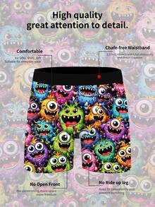 1pc Men's Boxer Briefs - Colorful Cartoon Monster Print Underwear, Fun & Playful Daily Wear And Unique Gift, Suitable For Boyfriend, Husband, Holiday & Anniversary Gifts - Black - View 3