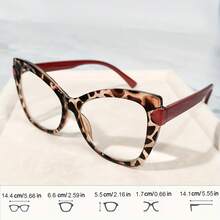 1 Piece Retro Leopard Cat Eye Unisex Glasses -  Computer Glasses, Magnification +1.0 To +4.0, Full Frame Design, Lightweight And Fashionable, - Quantity: 1 (Red) - View 4