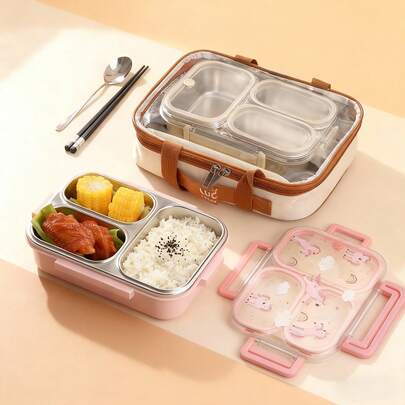 WORTHBUY 900ML 304 Stainless Steel Lunch Box With Compartments,Divided Bento Box, Sealed Leak-Proof Lunch Container, Portable Large Capacity Fruit Salad Food Storage Container,Hot Water Heatable,Dishwasher & Microwave Allowable,Suitable For Students And Adults Use In Home, School, Office, Picnic,Back To School