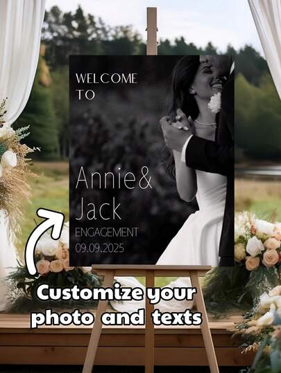 이름과 사진으로 맞춤 제작된 환영 표지판 - 결혼식, 생일, 기업 행사에 적합 - 실내 및 실외 사용, 맞춤형 텍스트 및 사진