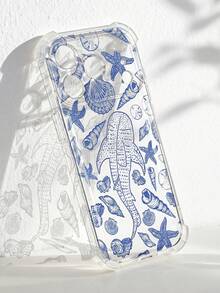 1个极简海洋度假风格鲸鱼、鲨鱼、海星、贝壳透明软手机壳，防滑防震，兼容苹果/ - 彩色 - 查看 3