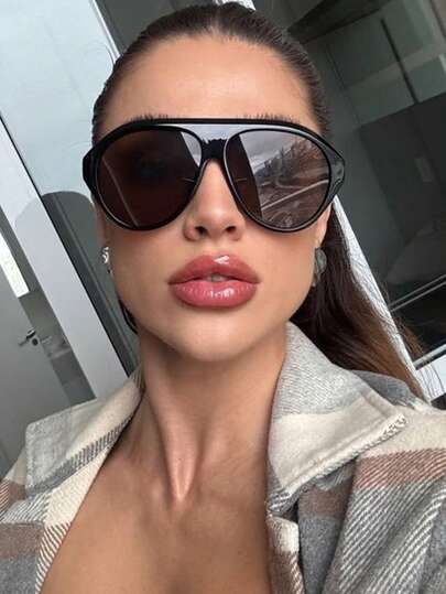 1pc Large Frame Frog Eye Fashion Glasses, Multi-Functional Stylish Glasses, Full Frame Retro Style Women Glasses, Suitable For Travel, Holidays And Daily Fashion Accessories