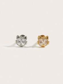 1pc Elegant Diamond Owl Stud Earrings, Suitable For Women's Daily Wear - Cat - View 3