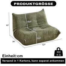 Divano a due posti Chenille Togo, poltrona da pavimento, poltrona senza braccioli, divano a sacco, poltrona da camino in stile Togo con memory foam, comodo divano da pavimento per soggiorno, camera da letto, sala giochi e ufficio - Verde - Visualizzare 2