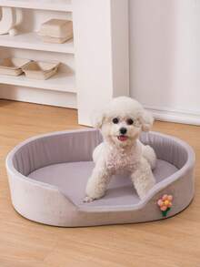 LANGXINGCS 1pc Soft Oval Pet Bed, Flower Decorated Pet Cat Bed, Comfortable Non-Slip Waterproof Oval Pet Nest For Indoor Use Of Medium/Small Pets - Multicolor - View 18