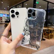 Simple Line Chinese Dragon Pattern Phone Case For Iphone 11 12 13 14 15 16 17 Pro Max Plus 17Air Transparent Simple Perfection Soft Cute Case Cover - Clear - View 3