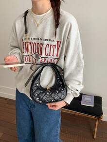 Fashionable Bowknot Rhombus Pearl Shoulder Underarm Bag, Handbag & Crossbody Bag For Women - Black - View 4