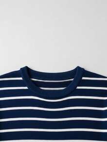 1件男士休闲条纹针织短袖圆领T恤 - 藏蓝色 - 查看 4