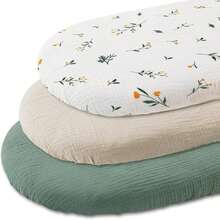 3 Packs Stretchy Baby Bassinet Sheets Soft Breathable Fitted Bassinet Mattress Sheet Universal Fit For Baby Bassinets Moses Basket Oval Rectangle Pad Mattress 32"X16" - Multicolor - View 2