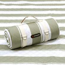 Manta de picnic para exteriores, extragrande, 80 x 80 pulgadas, impermeable, plegable, portátil, con correa de transporte, para tapete de playa - Verde y blanco (Green&white) - Ver 12