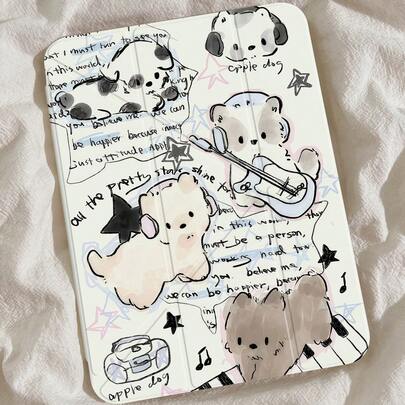 这款精致可爱的卡通猫咪星形字母双面亚克力水晶后盖适用于第7、8（10.2英寸）和第10代iPad。它防震耐用，内置笔槽，支持睡眠/唤醒功能和多种折叠支架模式，是理想的节日礼物。