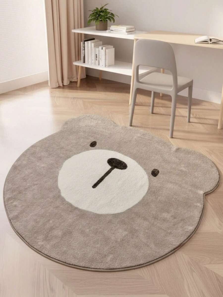 1pc Cute Brown Bear Head Shaped Rug, Asymmetrical Animal Head Decorative Carpet, Bedroom Decor, Small Rug, Carpet, Home Decor, Living Room Rug, Living Room Small Rug, Bedroom Rug, Living Room Home Decor, Outdoor Rug, Washable Rug - Multicolor - View 1