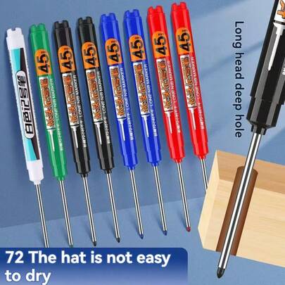 45mm Ergonomic Waterproof Marker Pen - Refillable, Quick-Drying Ink, Suitable For Woodworking And Construction Industry, Precise Deep Hole, Lightweight - Black/Red/Blue